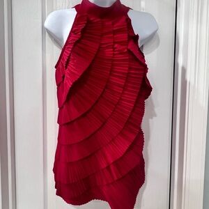 White House Black Market Womens Sleeveless Ruffle Halter Top in Red